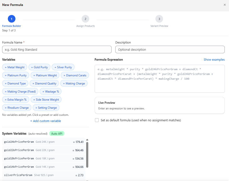 Formula Builder Variables